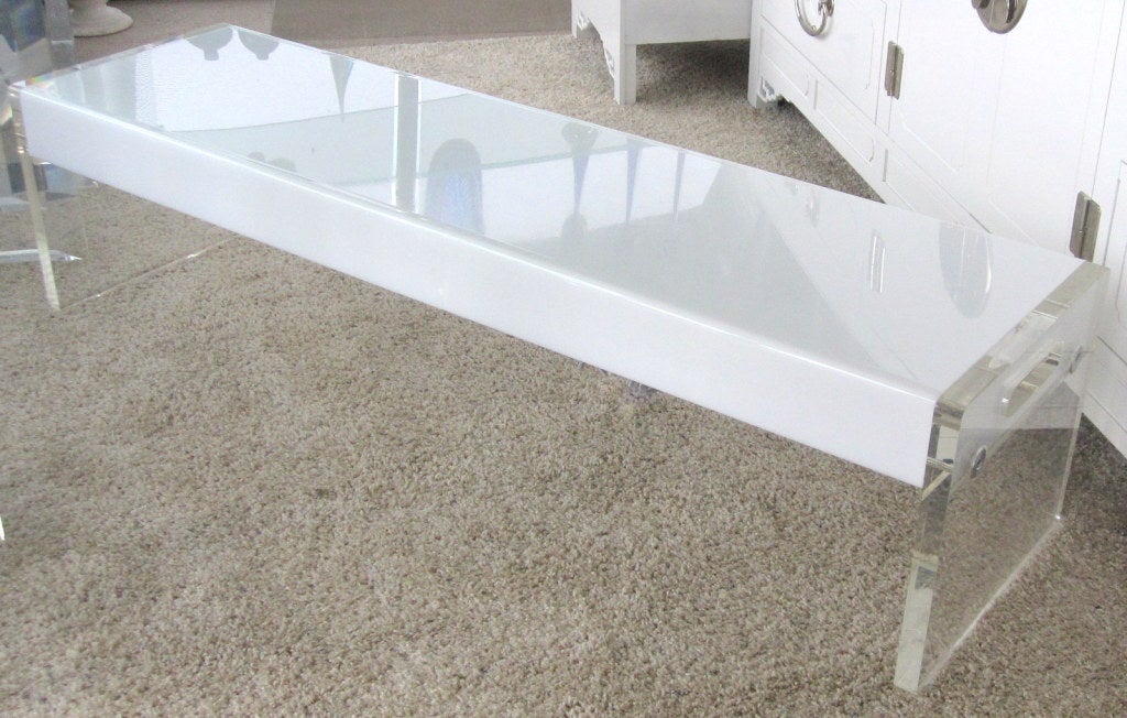 Sleek Lucite and White Fiberglass Illuminating Bench or Low Console Table.