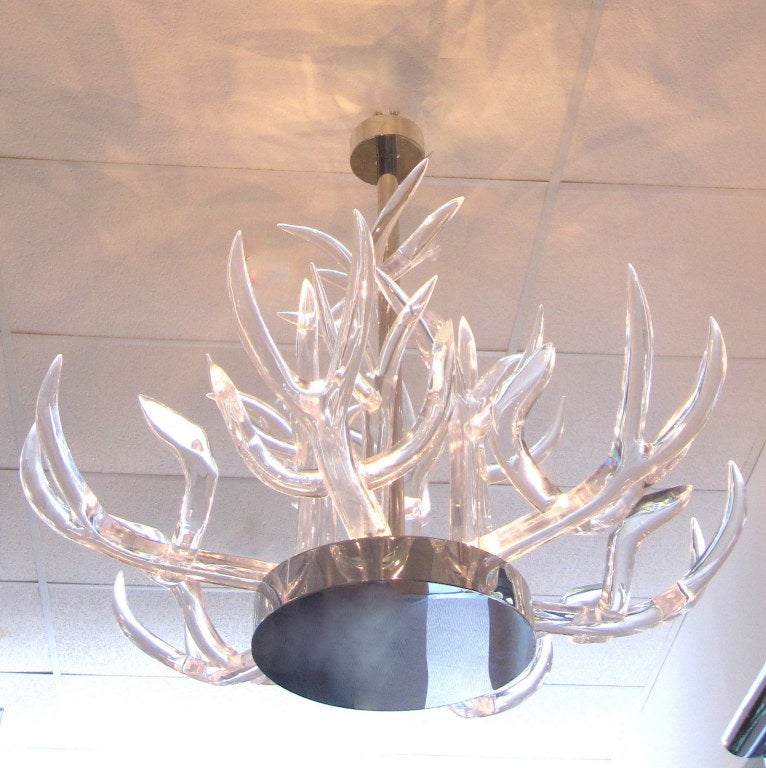 American Stunning Lucite & Stainless Steel Chandelier