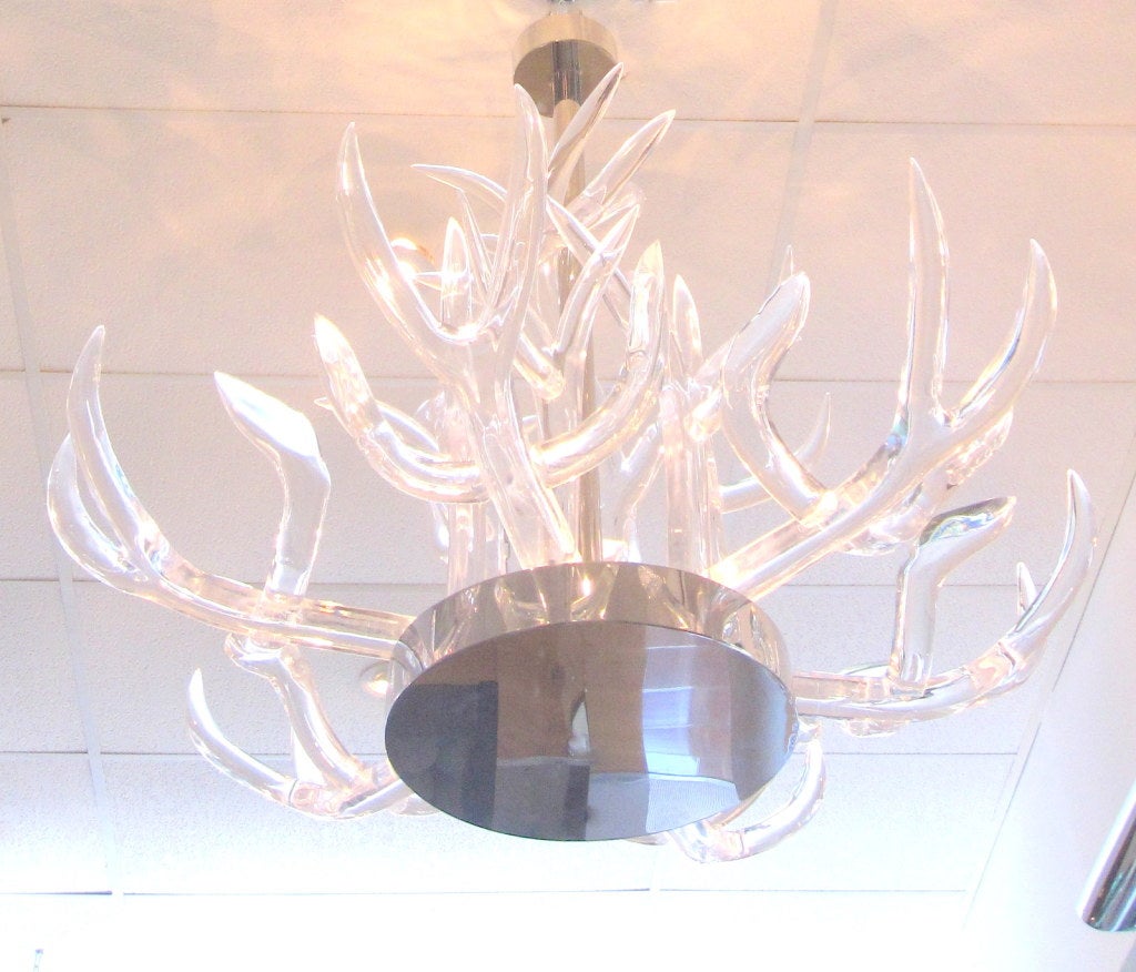 20th Century Stunning Lucite & Stainless Steel Chandelier