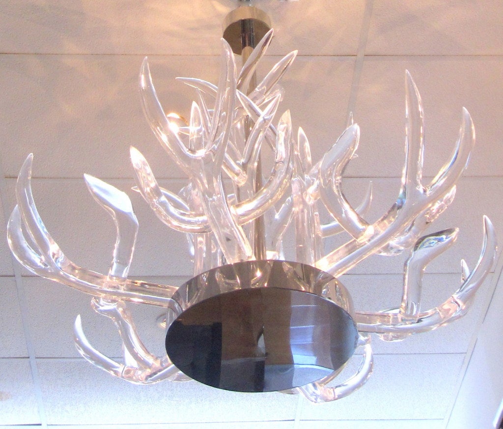 Stunning Lucite & Stainless Steel Chandelier 1