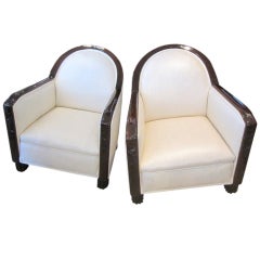 Antique Pair of Chic French Art Deco Club Chairs