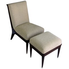 Maurice Jallot French Art Deco Chair and Ottoman Set