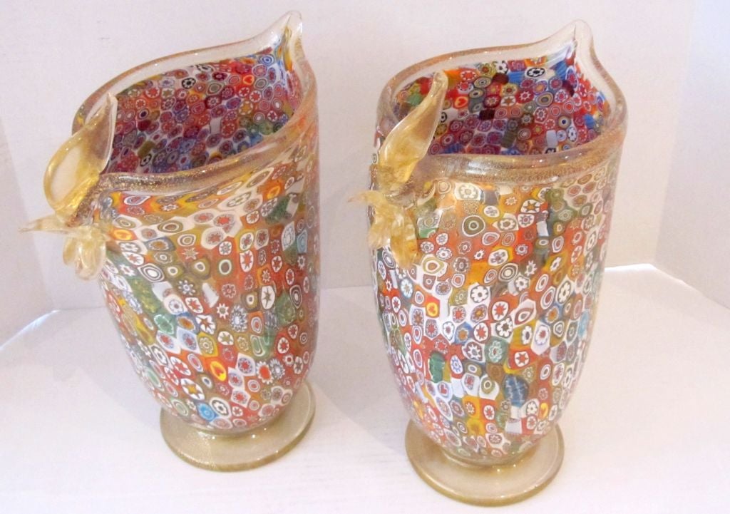 Ornate Gambaro & Poggi Murano Glass Vases In Excellent Condition In Miami, FL