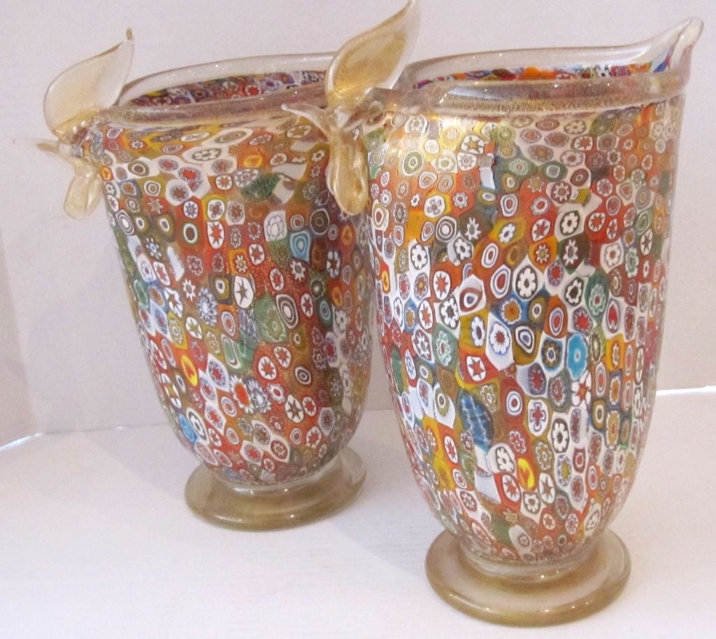 Late 20th Century Ornate Gambaro & Poggi Murano Glass Vases