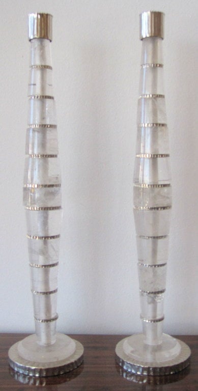 French Pair of Polished Rock Crystal Candelsticks