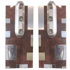 Pair of Burlwood and Metal Sconces Attributed to Paul Evans