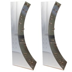 Pair of Brushed  and Polished Stainless Steel Sculptural Lamps