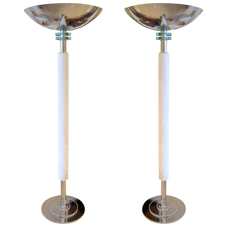 Pair of French Art Deco Parchment Floor Lamps