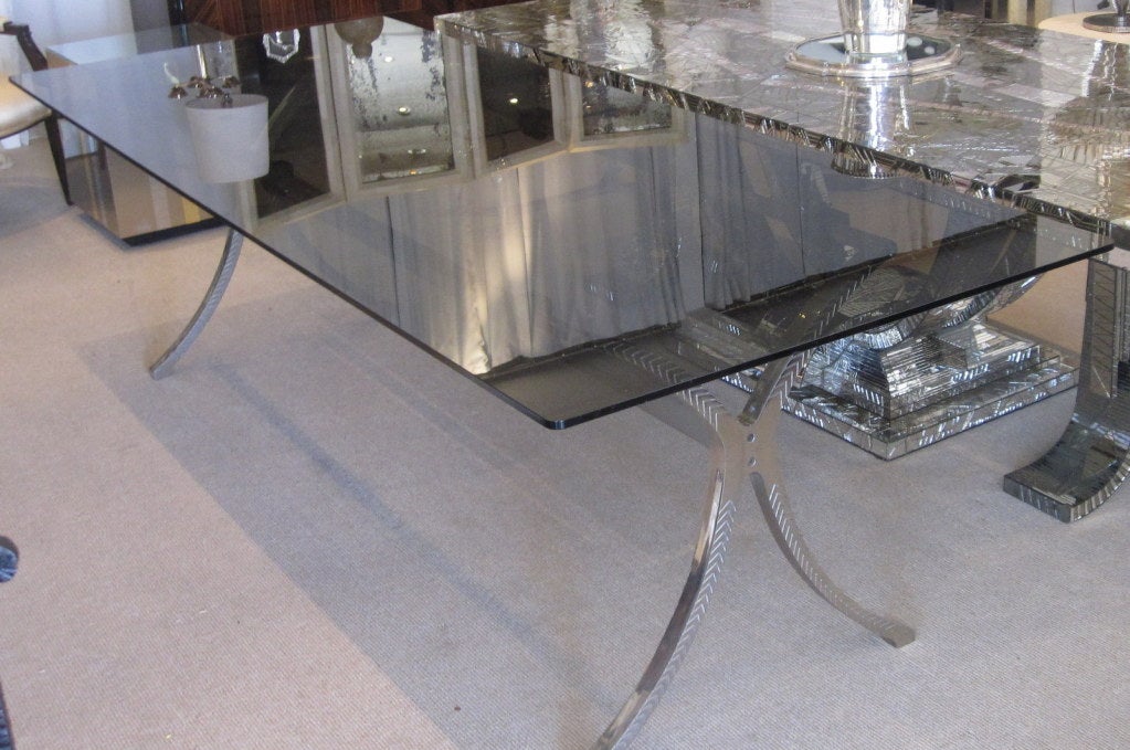 Smoked Glass Elegant French Modernist  Table