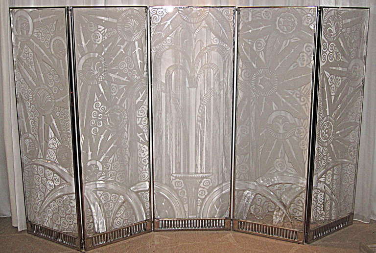 Carved Five Panel Screen inspired by Edgar Brandt