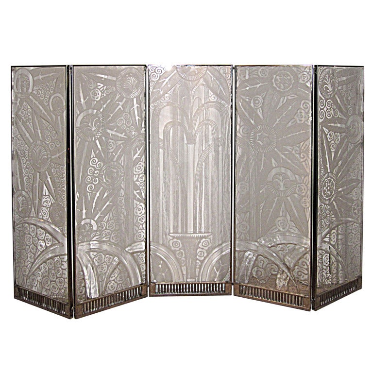 Carved Five Panel Screen inspired by Edgar Brandt at 1stdibs