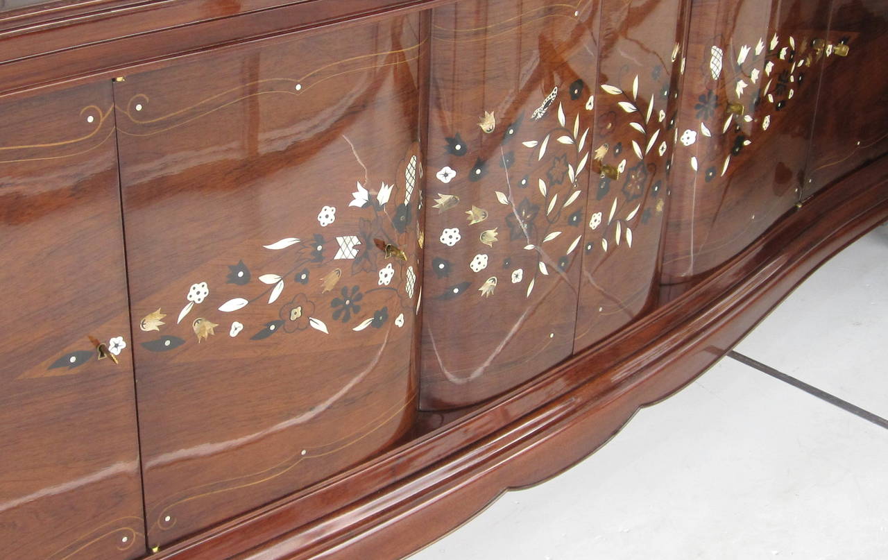Marquetry French Art Deco Buffet in the Style of Jules Leleu For Sale