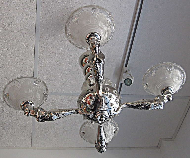 Mid-20th Century French Art Deco Petitot Mermaid Chandelier