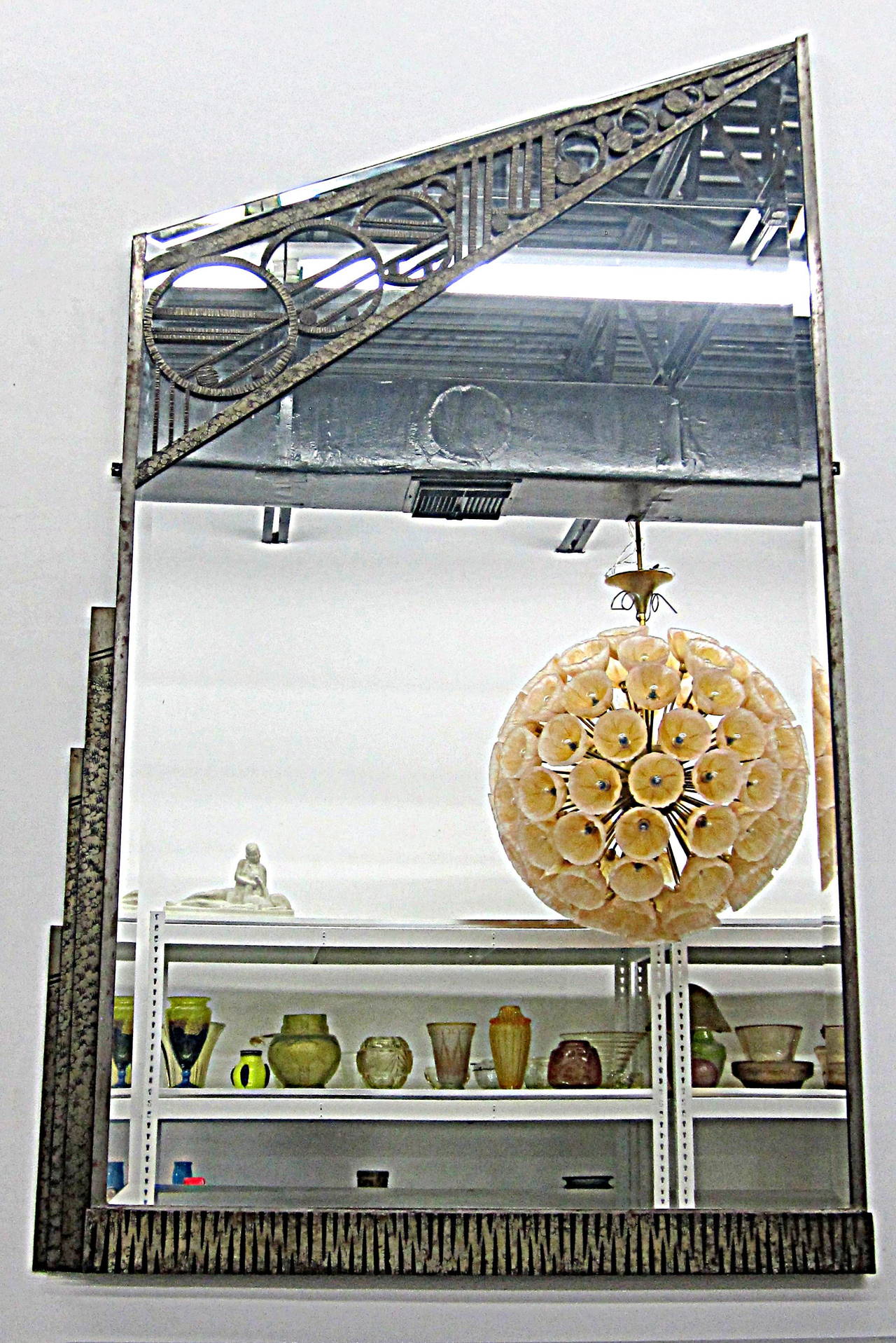Wrought Iron Geometric French Art Deco Wrought-Iron Mirror by Charles Piguet