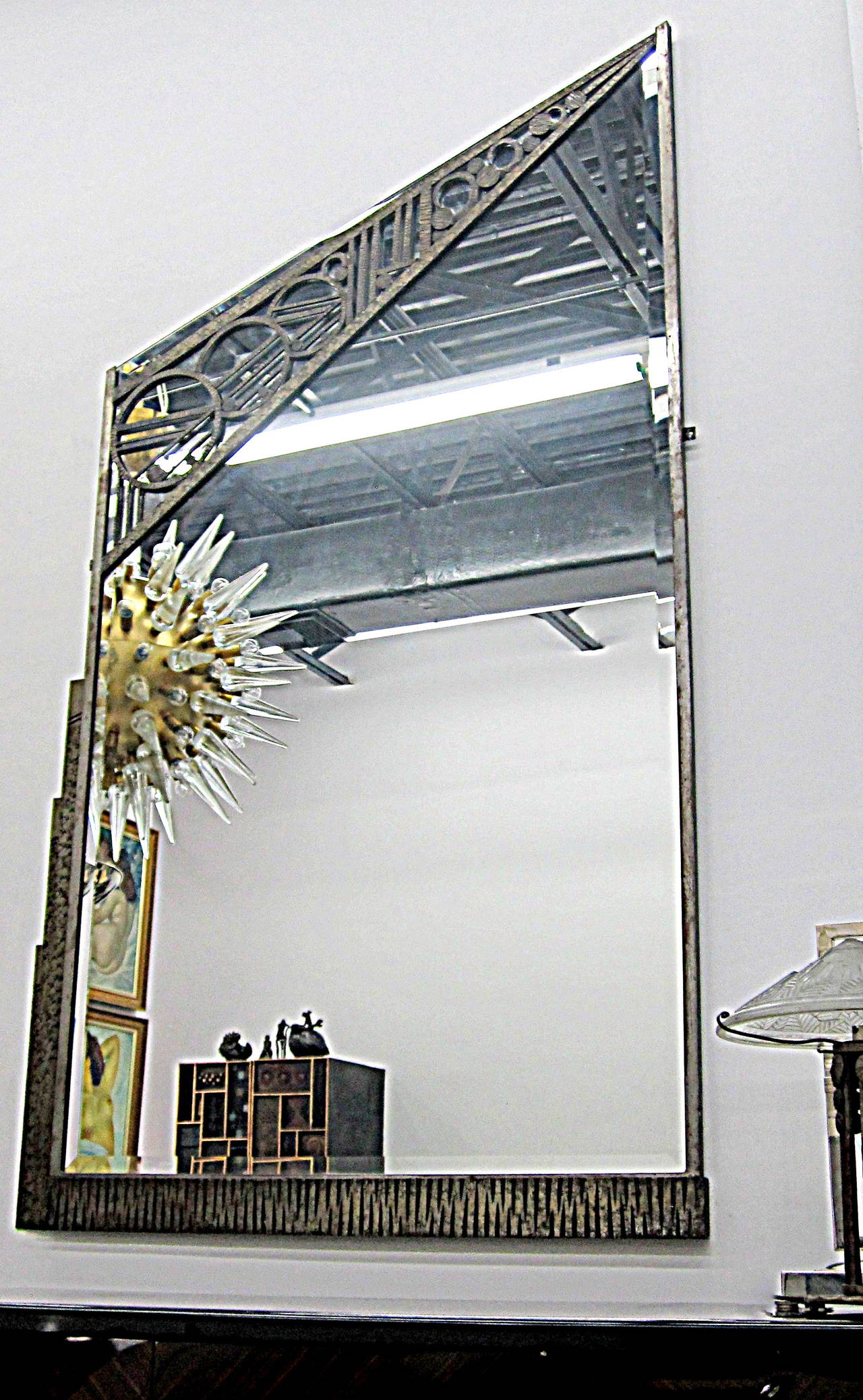 Geometric French Art Deco Wrought-Iron Mirror by Charles Piguet In Good Condition In Miami, FL