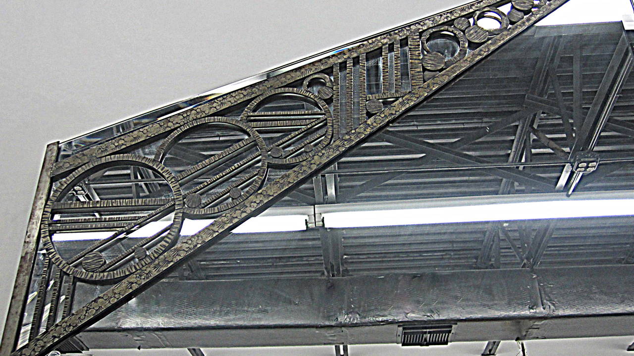 Geometric French Art Deco Wrought-Iron Mirror by Charles Piguet 1