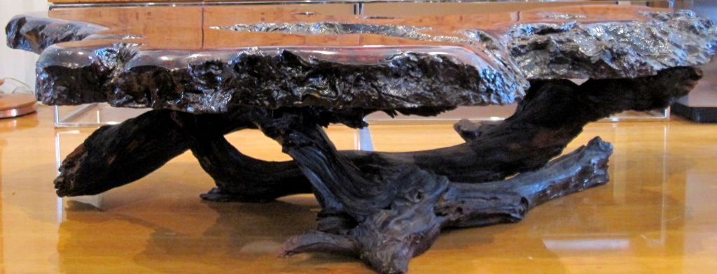 1970's Redwood Tree Coffee Table In Excellent Condition In Miami, FL