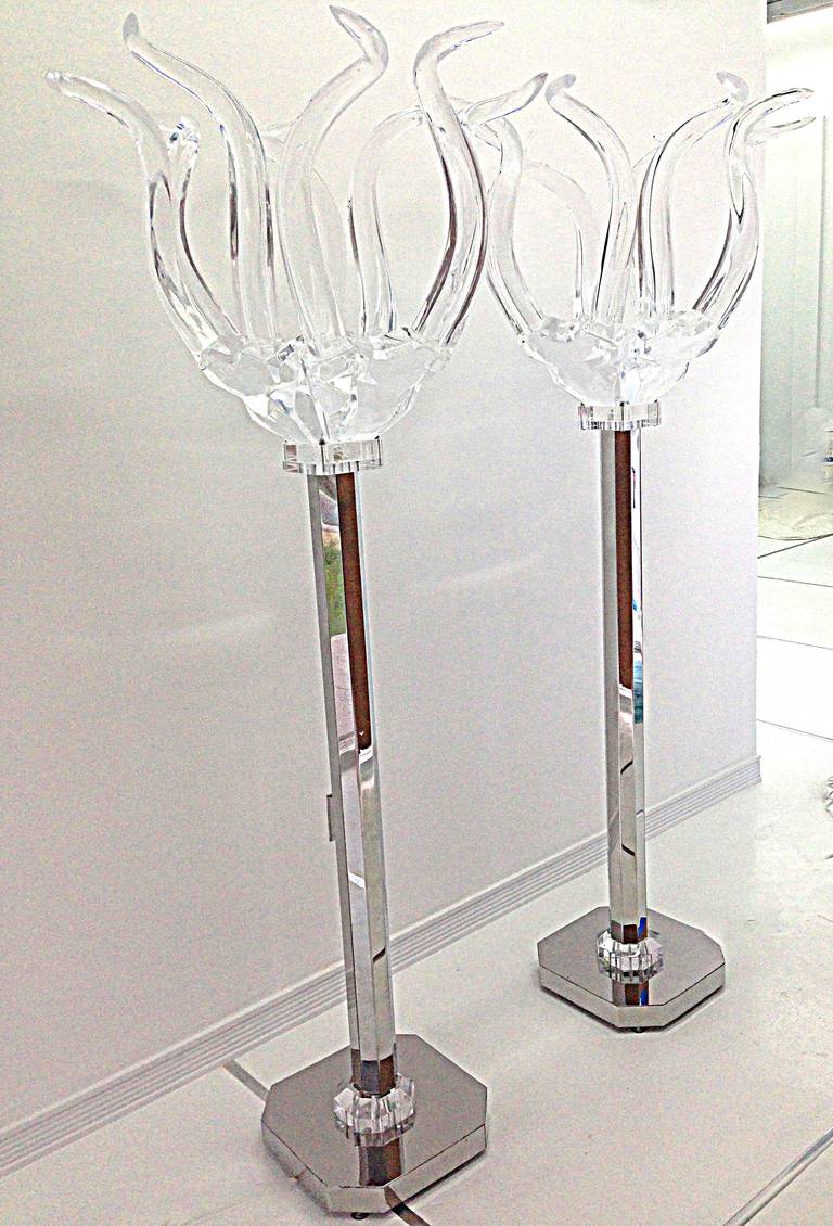 Pair of Modern Stainless Steel Floor Lamps In Excellent Condition In Miami, FL