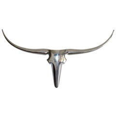 Chrome Long Horn Bull Wall Sculpture