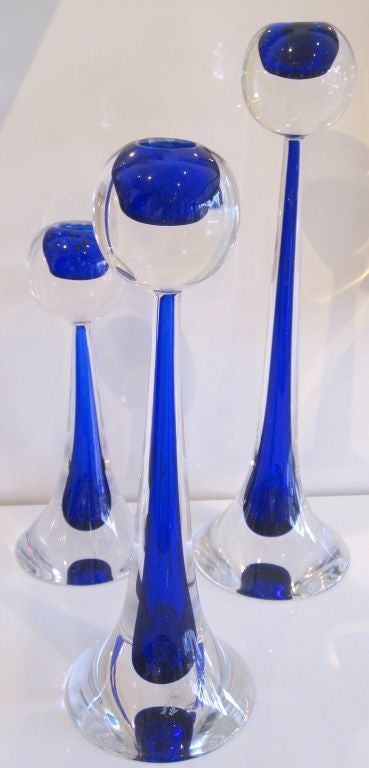 blue glass candlesticks