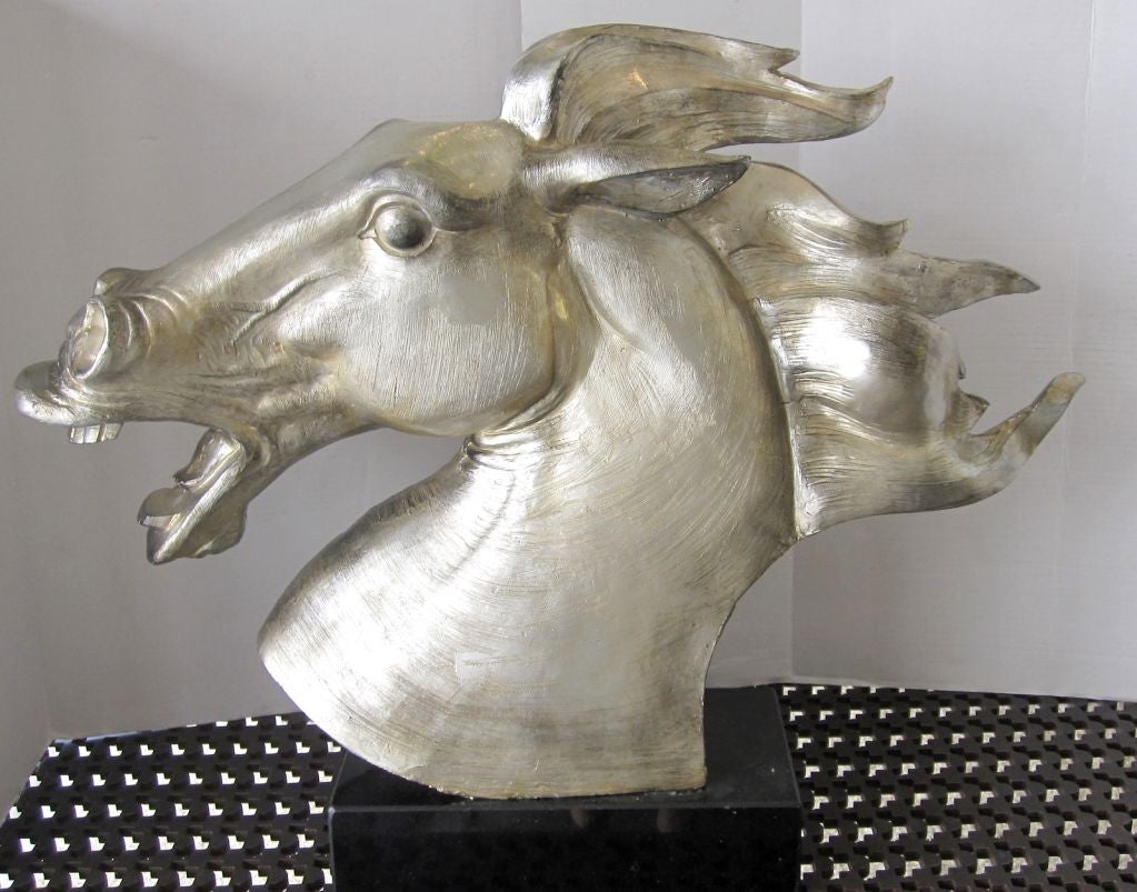 MidCentury Silver Leaf Horse Head Sculpture For Sale at 1stDibs