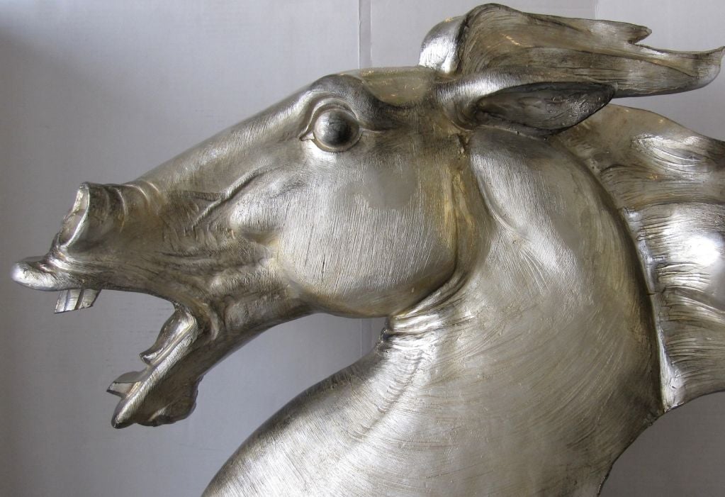 MidCentury Silver Leaf Horse Head Sculpture For Sale at 1stDibs