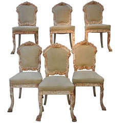 A Set Of 6 Italian 19th Century Carved Wooden Dining Chairs