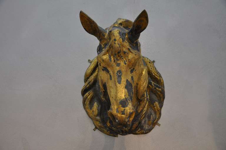 Zinc 19th Century French Horse Head with some traces of original gold paint