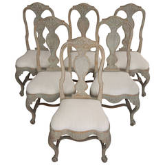 18th Century Swedish Set of Six Rococo Period Chairs