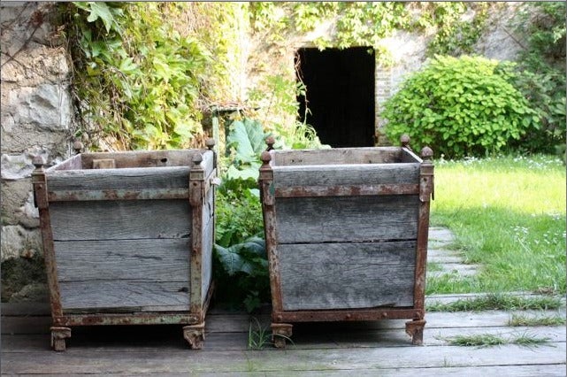 A Pair of French 19c Wooden and Metal Versailles Planters