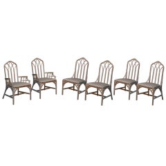 Set of French Painted Bamboo Chairs, (Four Side and Two Arm)