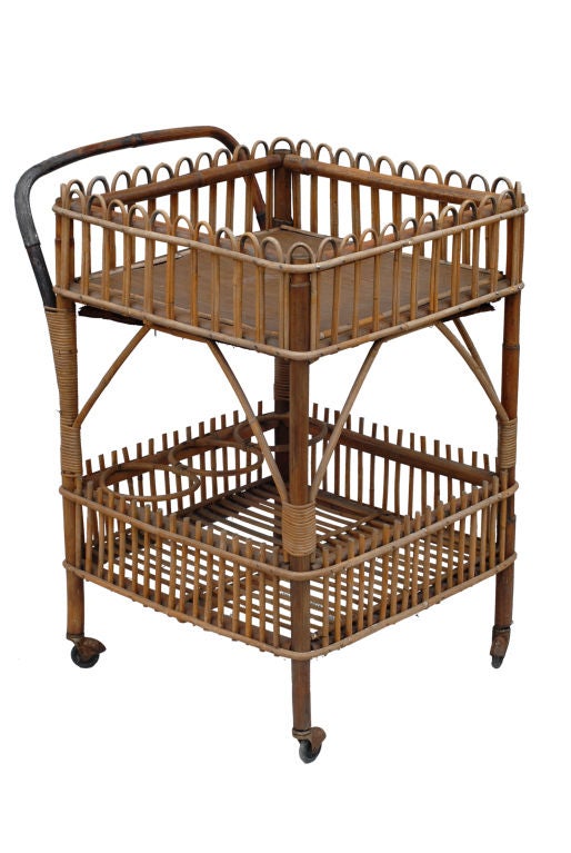 French  19th Cent. Bamboo & Wicker  Serving  Cart