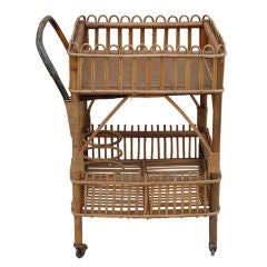 Antique French  19th Cent. Bamboo & Wicker  Serving  Cart