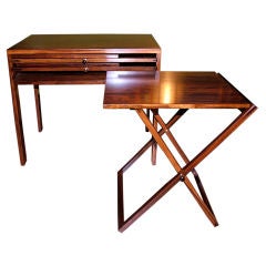 Danish rosewood nesting folding tables stored in a side table