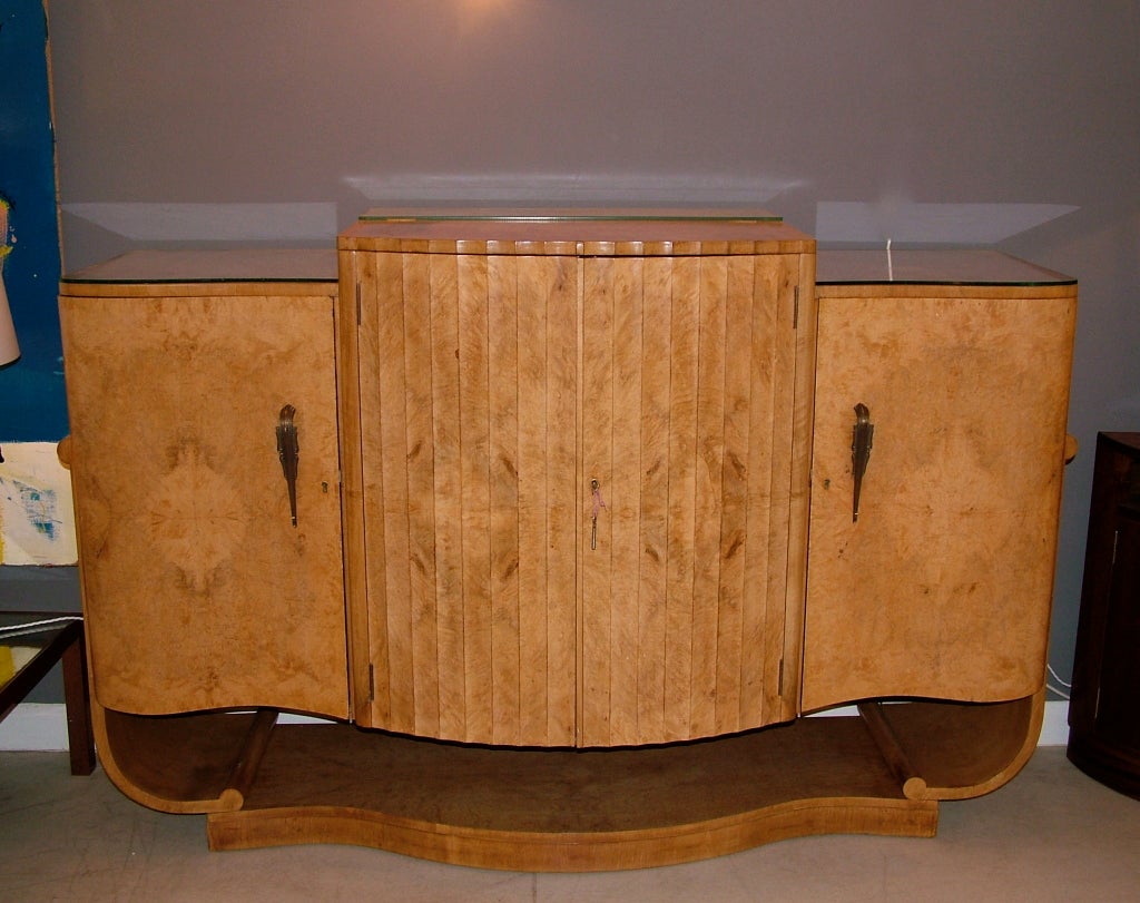 blond wood u-base cocktail cabinet, art deco, British