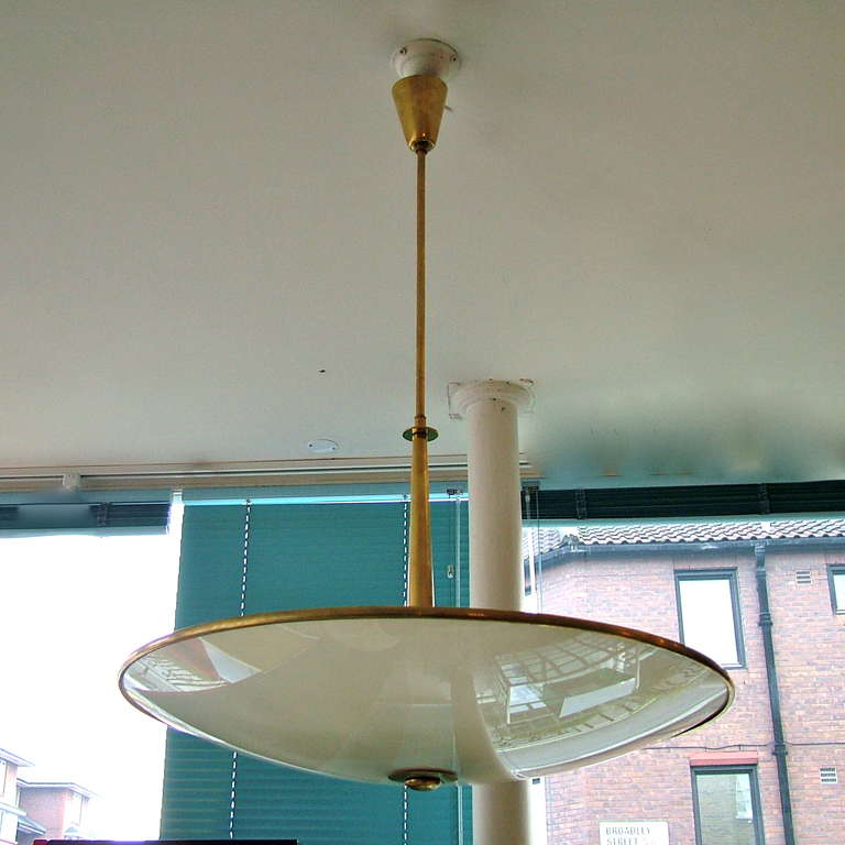 Mid-Century Modern 1950's brass and glass ceiling light For Sale