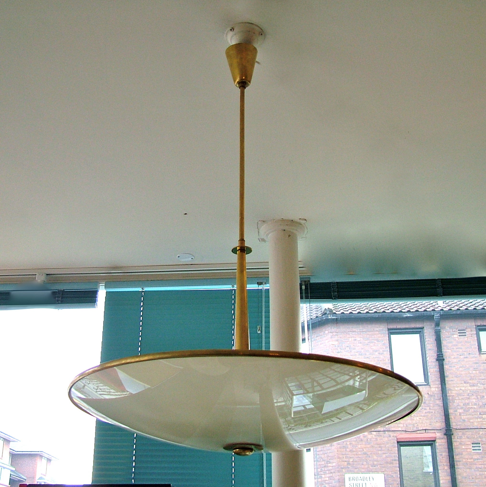 1950's brass and glass ceiling light For Sale