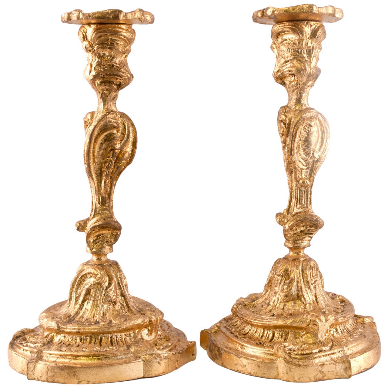Pair of Rococo French Bronze Candlesticks For Sale