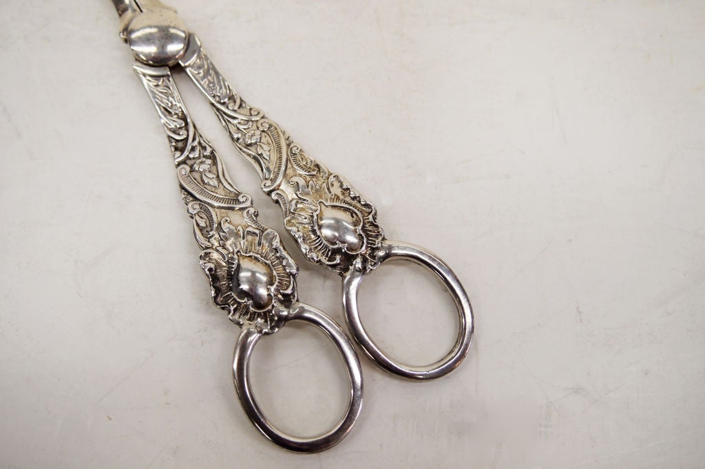 English Antique Sterling Silver Grape Shears