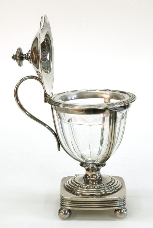 French Silverplate & Crystal Mustard Pot by Christofle