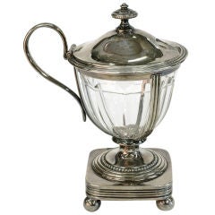 Antique Silverplate & Crystal Mustard Pot by Christofle