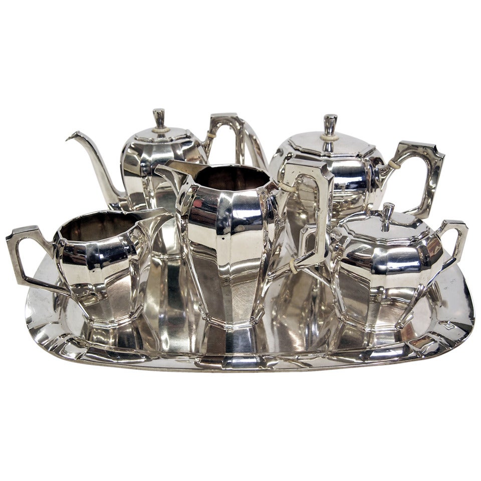 Art Deco Austrian Silver .800 Tea & Coffee Set with Tray  For Sale