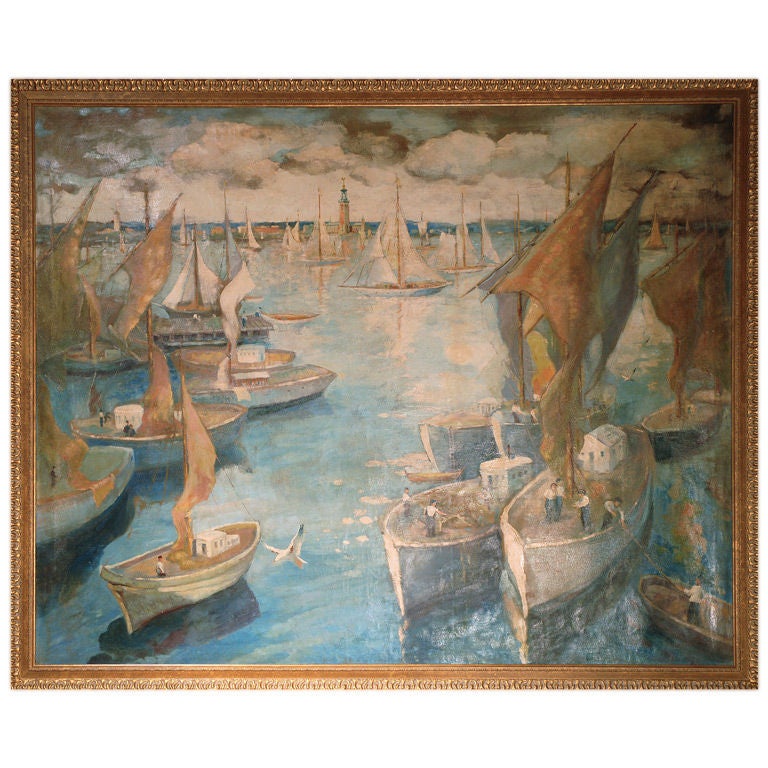 Oil Painting 'Summers Day - Stockholm Harbour' For Sale