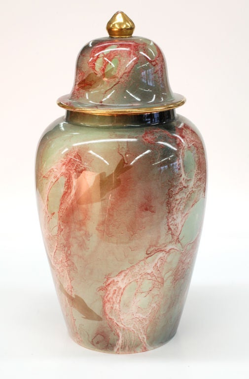 Mid-20th Century Art Deco Oriflamme Fish design Covered Vase by Wilkinsons