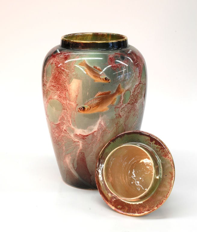Art Deco Oriflamme Fish design Covered Vase by Wilkinsons 1