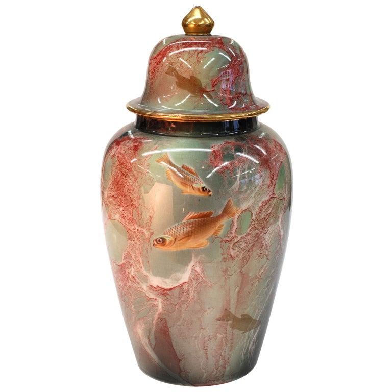 Art Deco Oriflamme Fish design Covered Vase by Wilkinsons