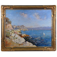 Peinture à l'huile « La Corniche, Marseille » de Leoni