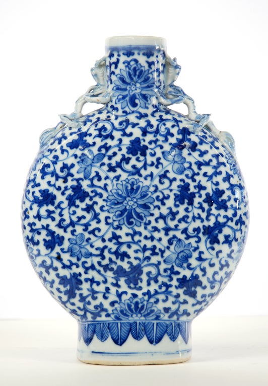 19th Century Antique Chinese Blue & White Moon Flask
