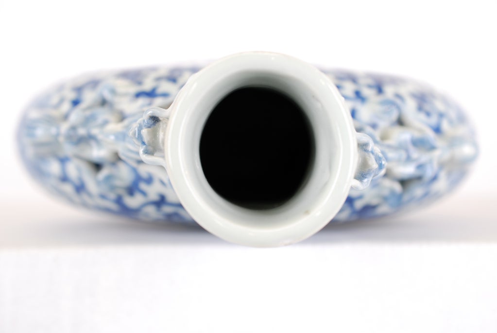 Antique Chinese Blue & White Moon Flask 2