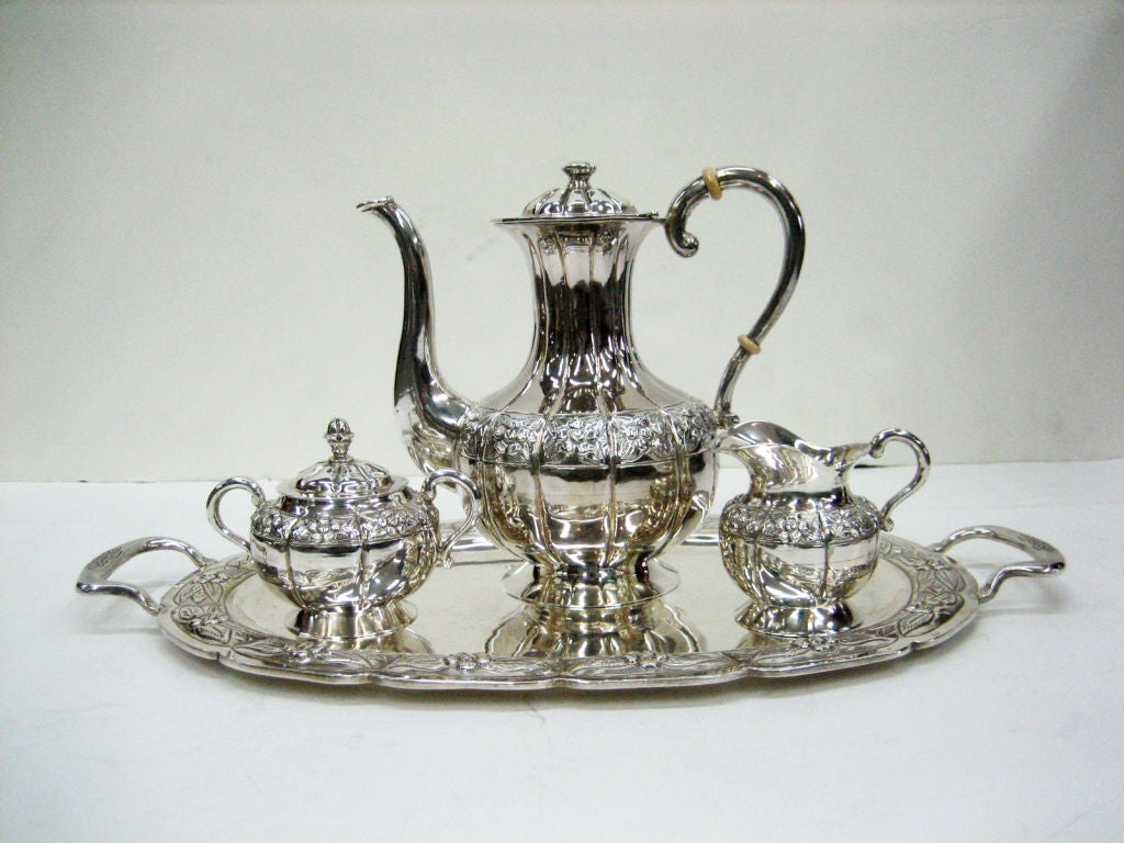 A Sanborns Sterling Silver Demi-Tasse Coffee Set and Tray